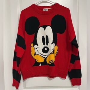 Vintage Mickey Mouse Knit Sweater Red Black Disney